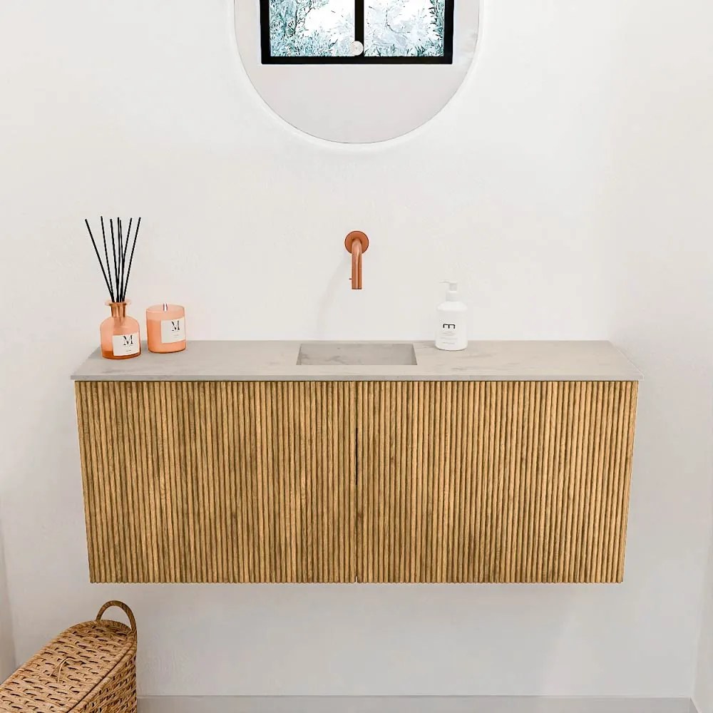 Mondiaz Joya DLux 100cm toiletmeubel oak met wastafel faye midden zonder kraangat opalo