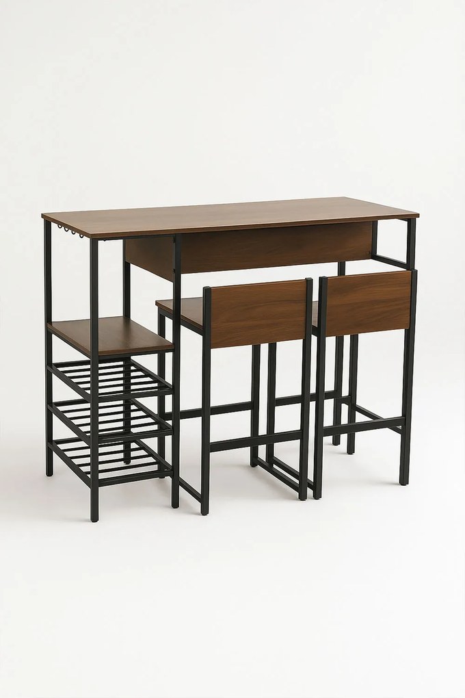 Hoge tafel barset met flessenrek + 2 Carbar krukken