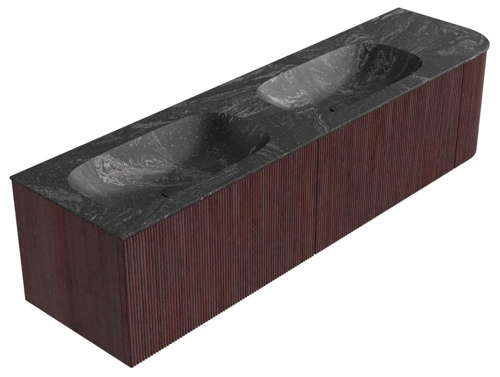 Mondiaz Kurve-dlux 175cm badmeubel ronding rechts ruby met 2 lades en 1 deur en wastafel stor small dubbel/links zonder kraangat lava