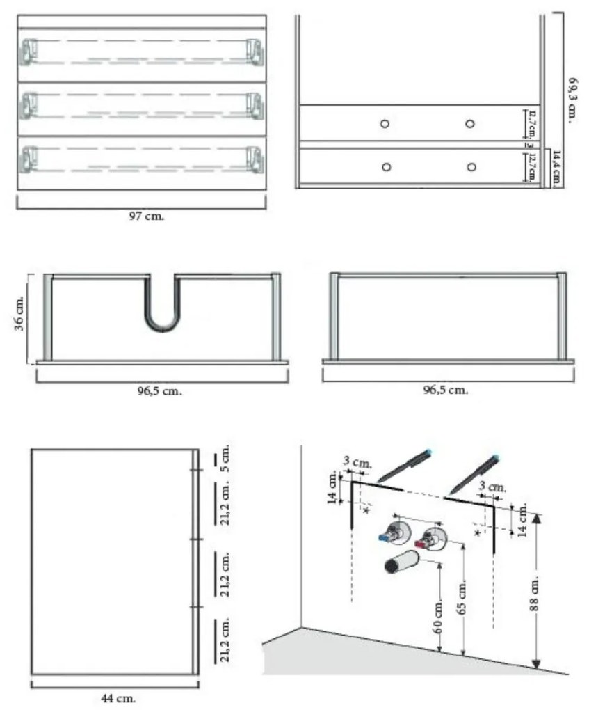 Sanicare Q6 badkamermeubel met 3 laden 100 cm hoogglans wit