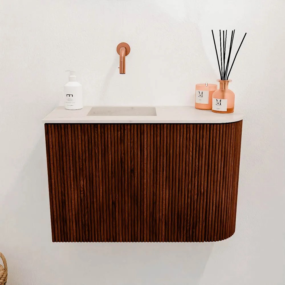 Mondiaz Joya DLux 60cm toiletmeubel ronding rechts ruby met wastafel faye links zonder kraangat meli
