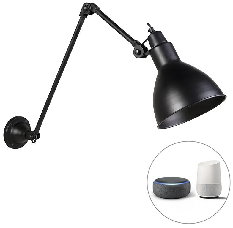 Smart wandlamp met dimmer zwart verstelbaar incl. Wifi A60 - Wye Industriele / Industrie / Industrial, Landelijk E27 Binnenverlichting Lamp