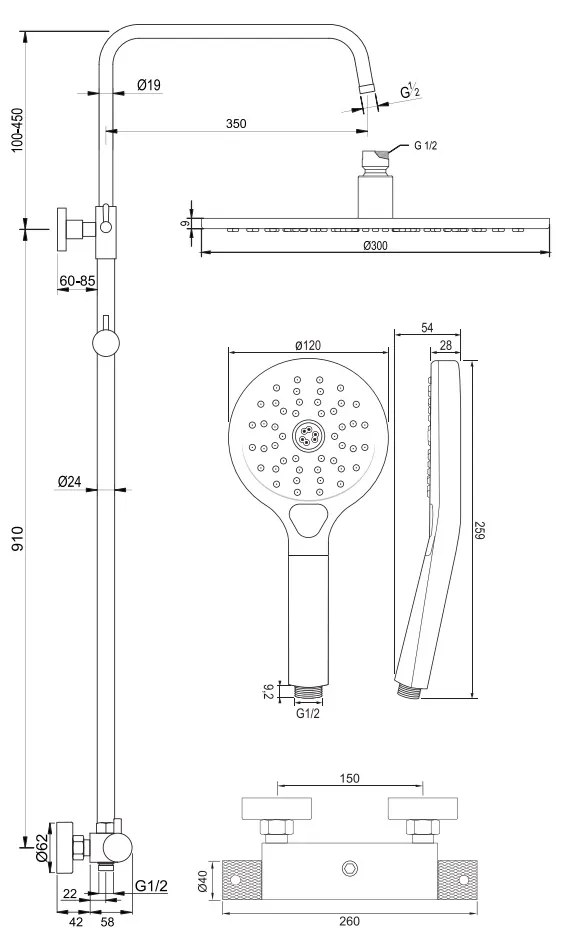 Brauer Brushed Carving opbouw regendouche met 30cm douchekop en 3 standen handdouche RVS geborsteld PVD