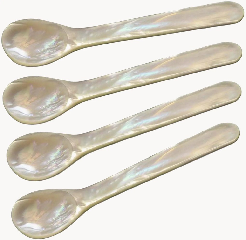 Handgemaakte eierlepels Round van parelmoer, 4-delig