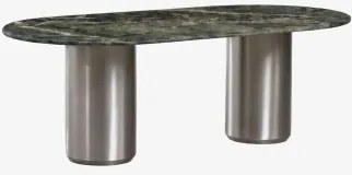 Ovalen Eettafel 220x110 Cm Luceida Groen Marmer Udaipur & Geborsteld Roestvrij Staal - Sklum
