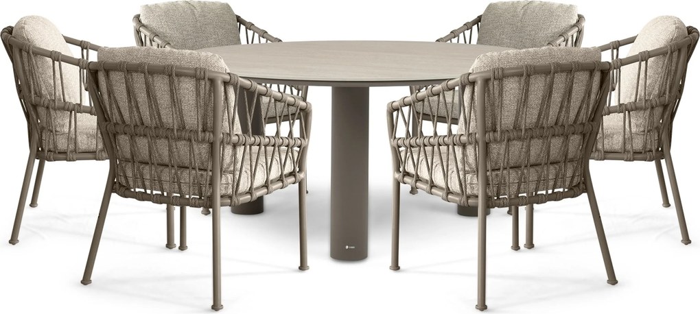 Tuinset Ronde Tuintafel 6 personen 158 cm Rope Taupe Santika Furniture Santika