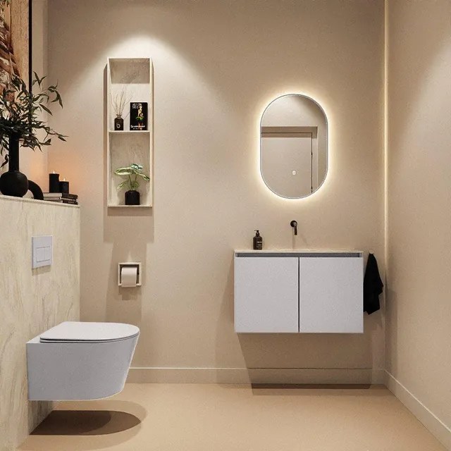 MONDIAZ TURE-DLUX Toiletmeubel - 80cm - Cale - EDEN - wastafel Ostra - positie midden - Zonder kraangat TUREDX80CALM0OST