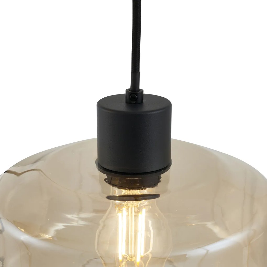 Moderne hanglamp zwart met amber glas 3-lichts - Sheena Modern E27 rond Binnenverlichting Lamp