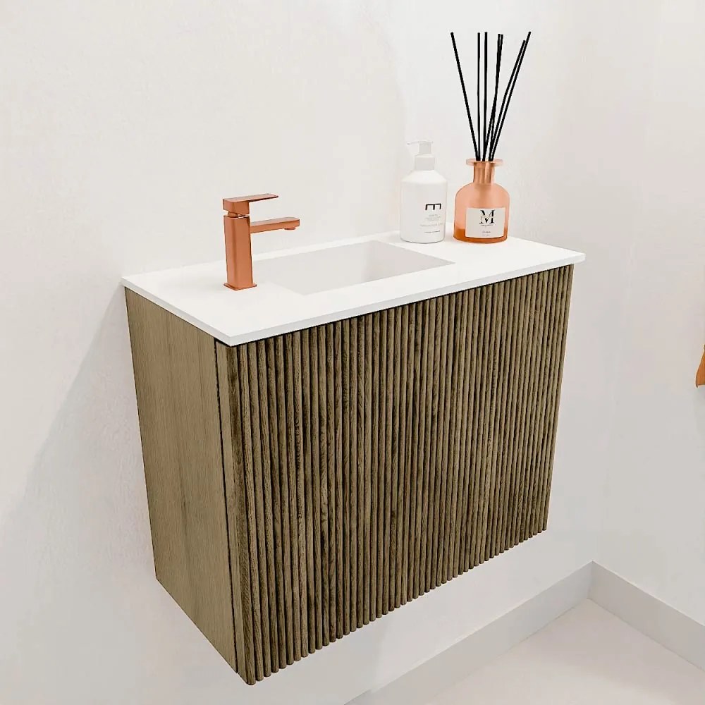 Mondiaz Joya 50cm toiletmeubel dusk met wastafel faye links 1 kraangat talc