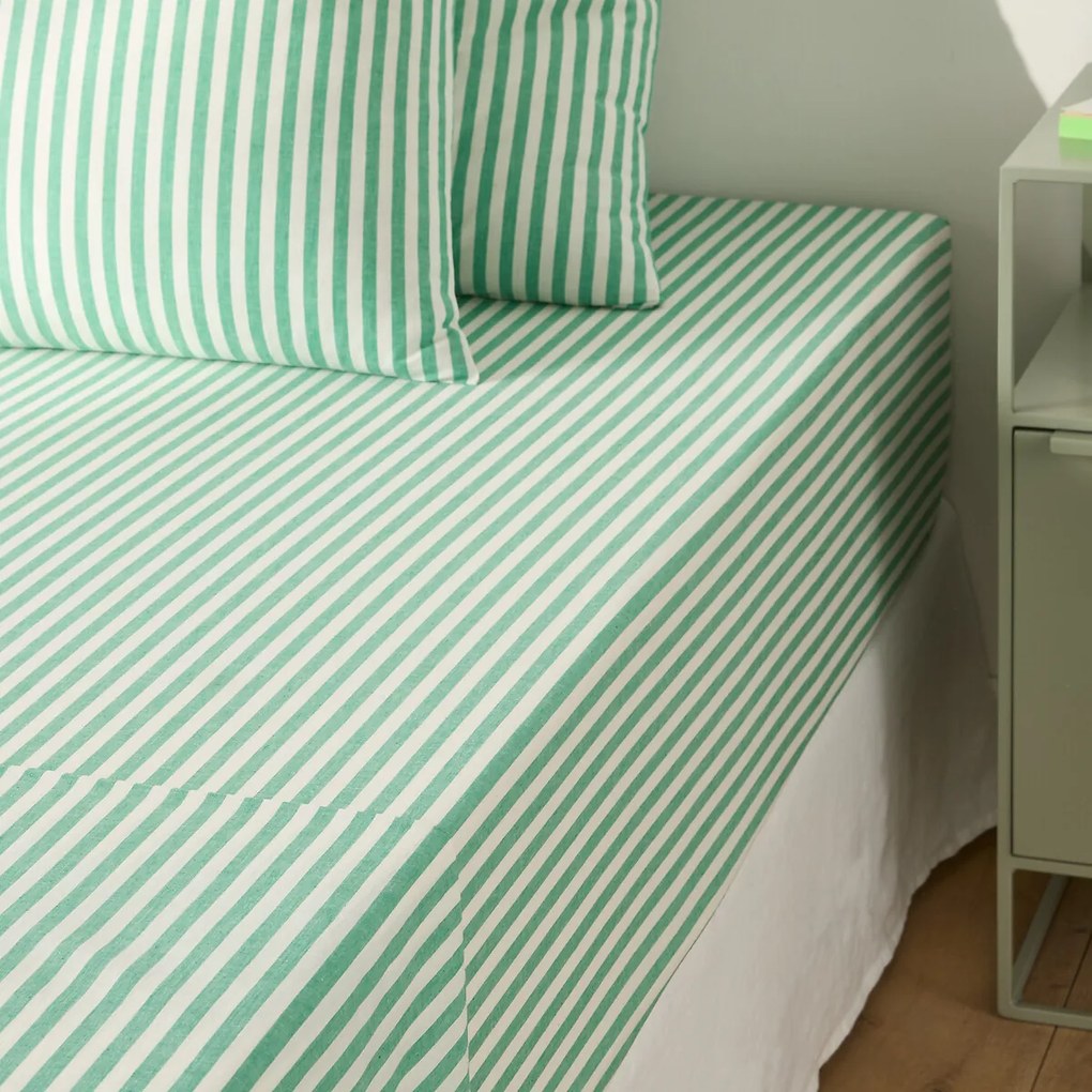 Hoeslaken in katoen rand 30 cm, Soizic groen