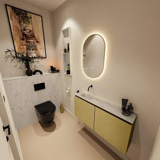 MONDIAZ TURE-DLUX 100cm toiletmeubel Oro. EDEN wastafel Opalo positie links. Zonder kraangat. TUREDX100OROL0OPA