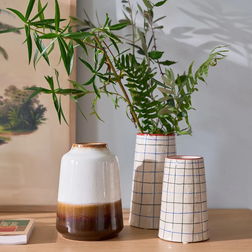 Vaas in keramiek met ruiten H19 cm, Neios