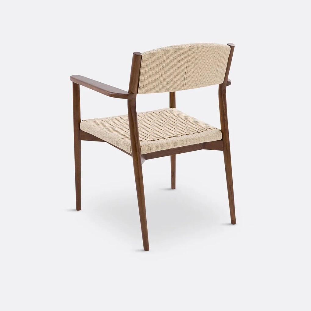 Tafelfauteuil in massief essenhout en vlechtwerk, Dorau