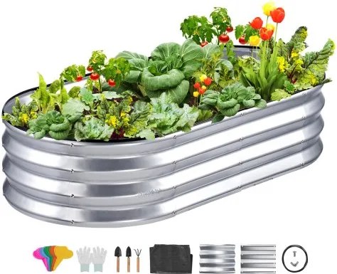 VEVOR verhoogde plantenbak bloembak tuinbak terrasmoestuin tuinbed plantbed zilver 120x60x30cm gegalvaniseerd metaal ideaal voor het kweken van groenten, fruit, kruiden, enz.