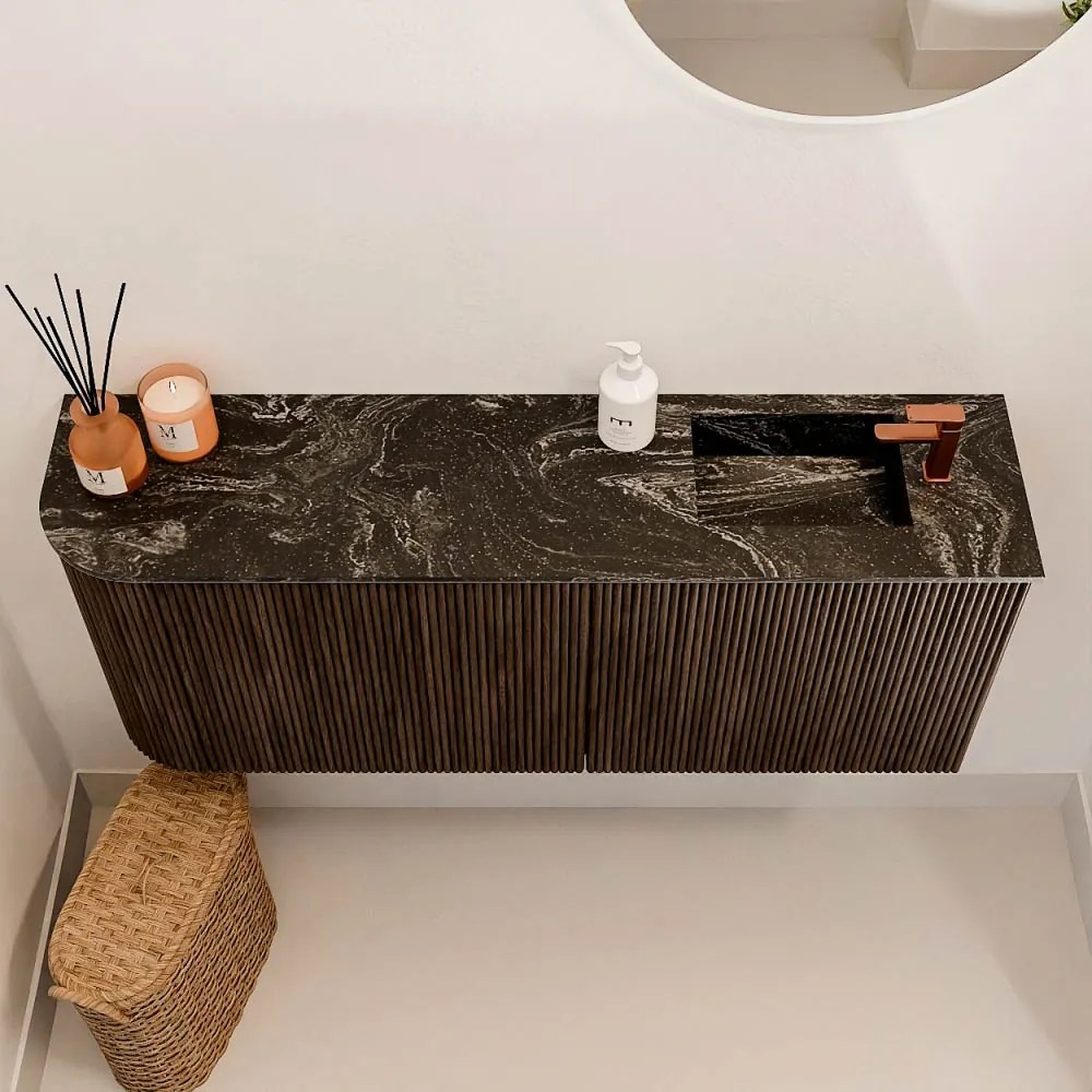 Mondiaz Joya DLux 100cm toiletmeubel ronding links walnut met wastafel faye rechts 1 kraangat lava