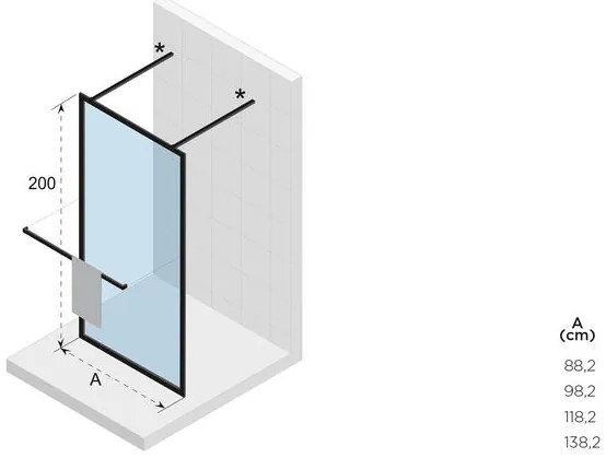 Riho Lucid GD401 vrijstaande douchewand 90x200cm mat zwart