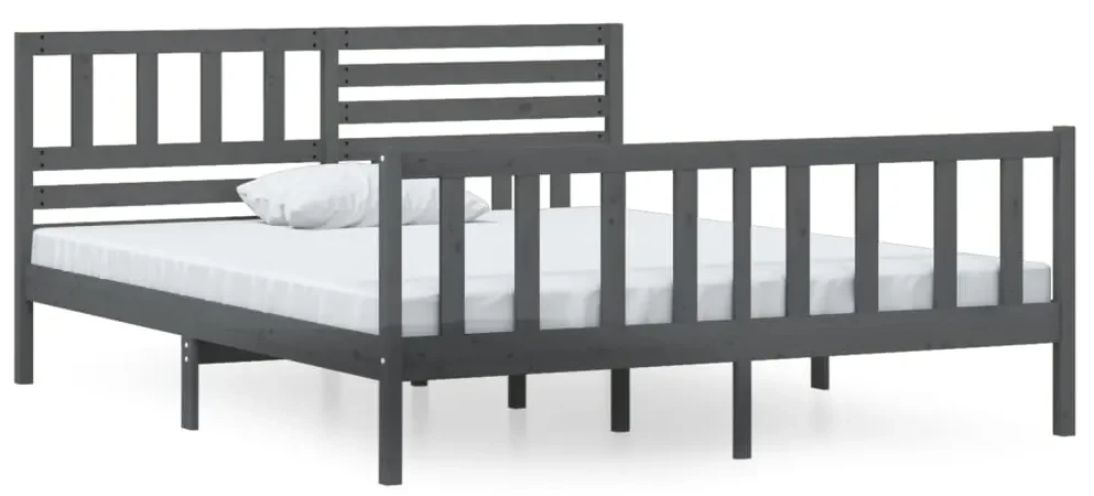 vidaXL Bedframe massief hout grijs 135x190 cm 4FT6 Double