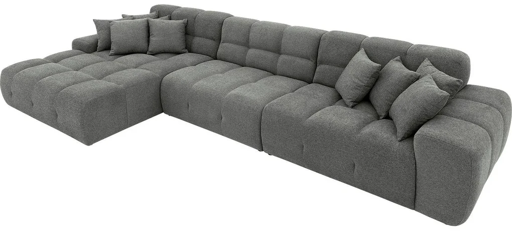 Goossens Excellent Bank Kubus - 30 X 30 Cm Stiksel grijs, stof, 1,5-zits, modern design met chaise longue links