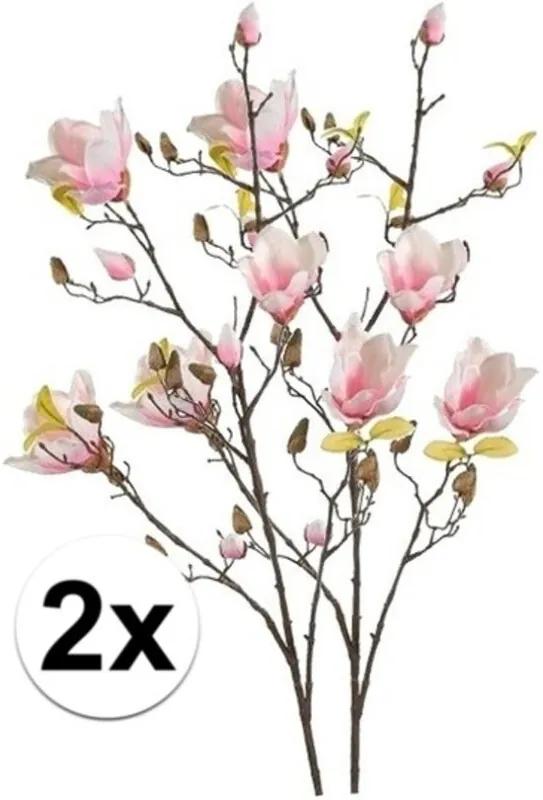 2x Roze kunst Magnolia tak 105 cm Kunstbloemen