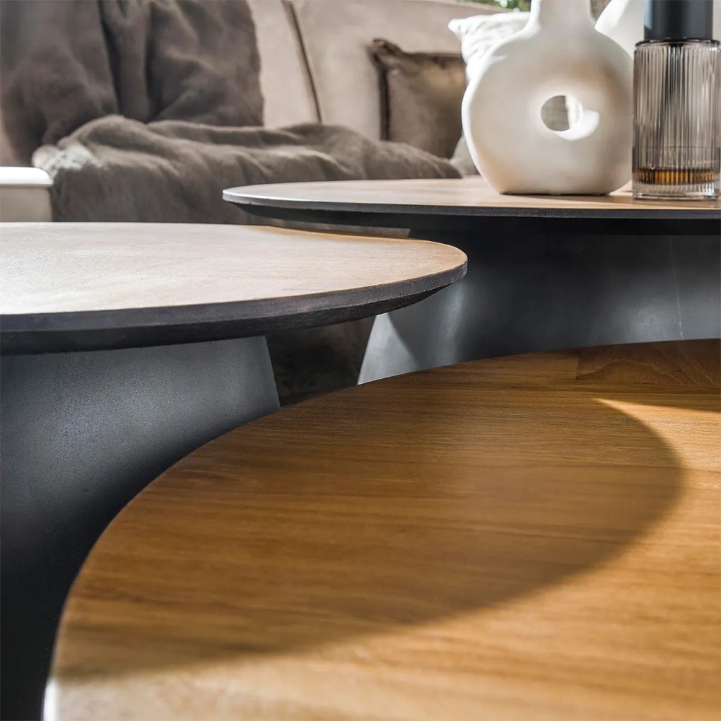3-set Ronde Salontafels Teak En Metaal