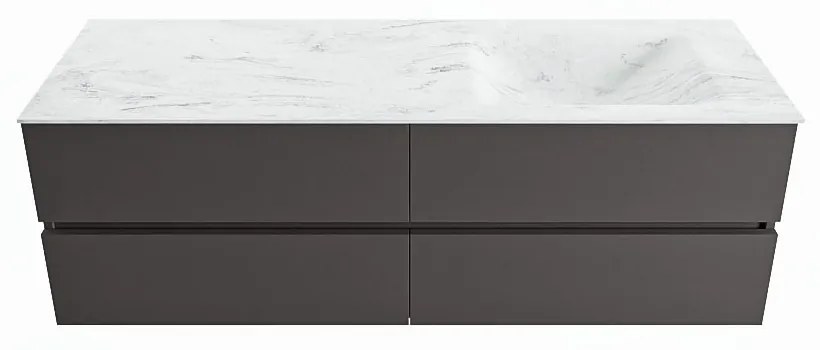 Mondiaz Vica DLux badmeubel 150cm dark grey 4 lades met wastafel opalo rechts 1 kraangat