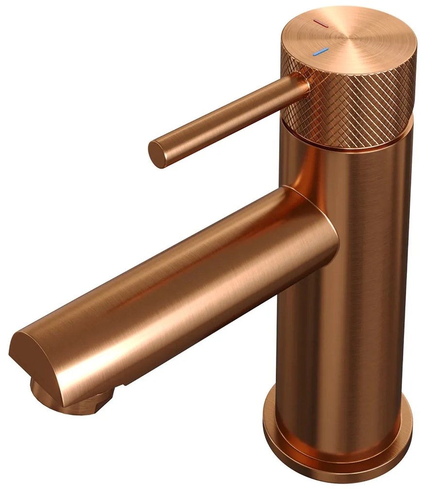 Brauer Copper Carving wastafelkraan met lange, ronde handgreep en ColdStart geborsteld koper PVD