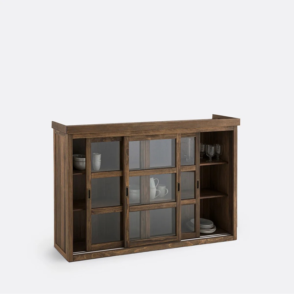 Servieskast met 3 glazen deuren, massief grenenhout MDF Lunja