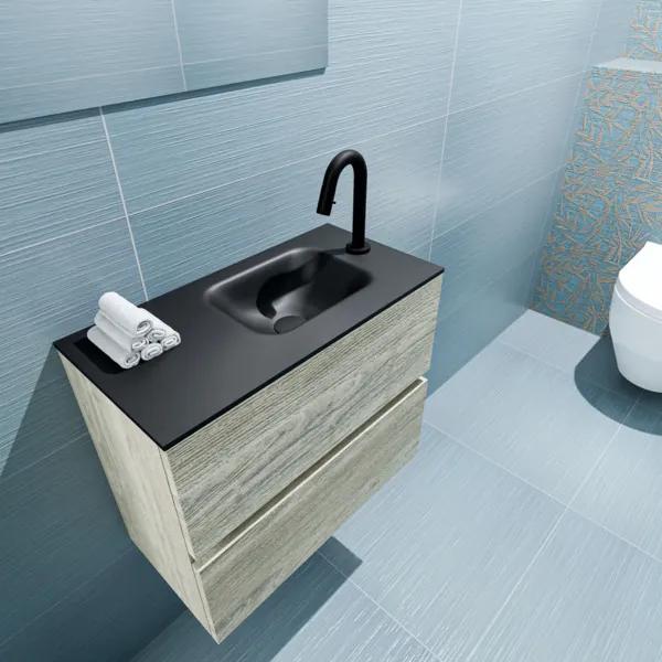 MONDIAZ ADA Toiletmeubel 60x30x50cm met 1 kraangaten 2 lades light brown grey mat Wastafel Lex rechts Solid Surface Zwart FK75342385