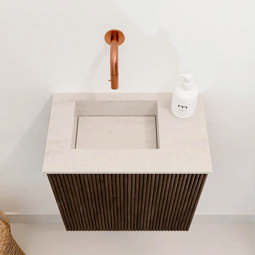 Mondiaz Joya DLux 40cm toiletmeubel walnut met wastafel faye links zonder kraangat meli