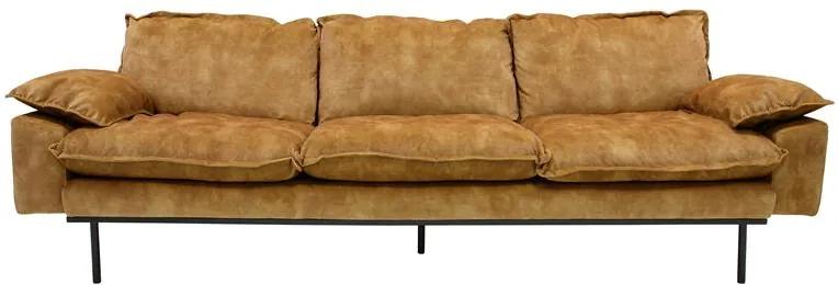 Bank retro sofa fluweel mosterdgeel 4-zits