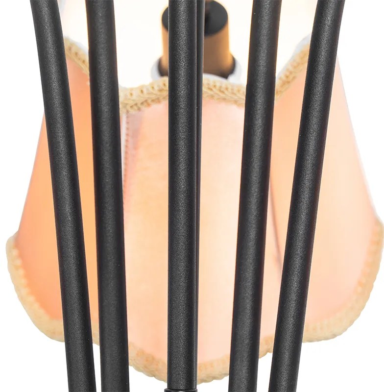 Klassieke hanglamp zwart met lampenkap goud 5-lichts - Nona