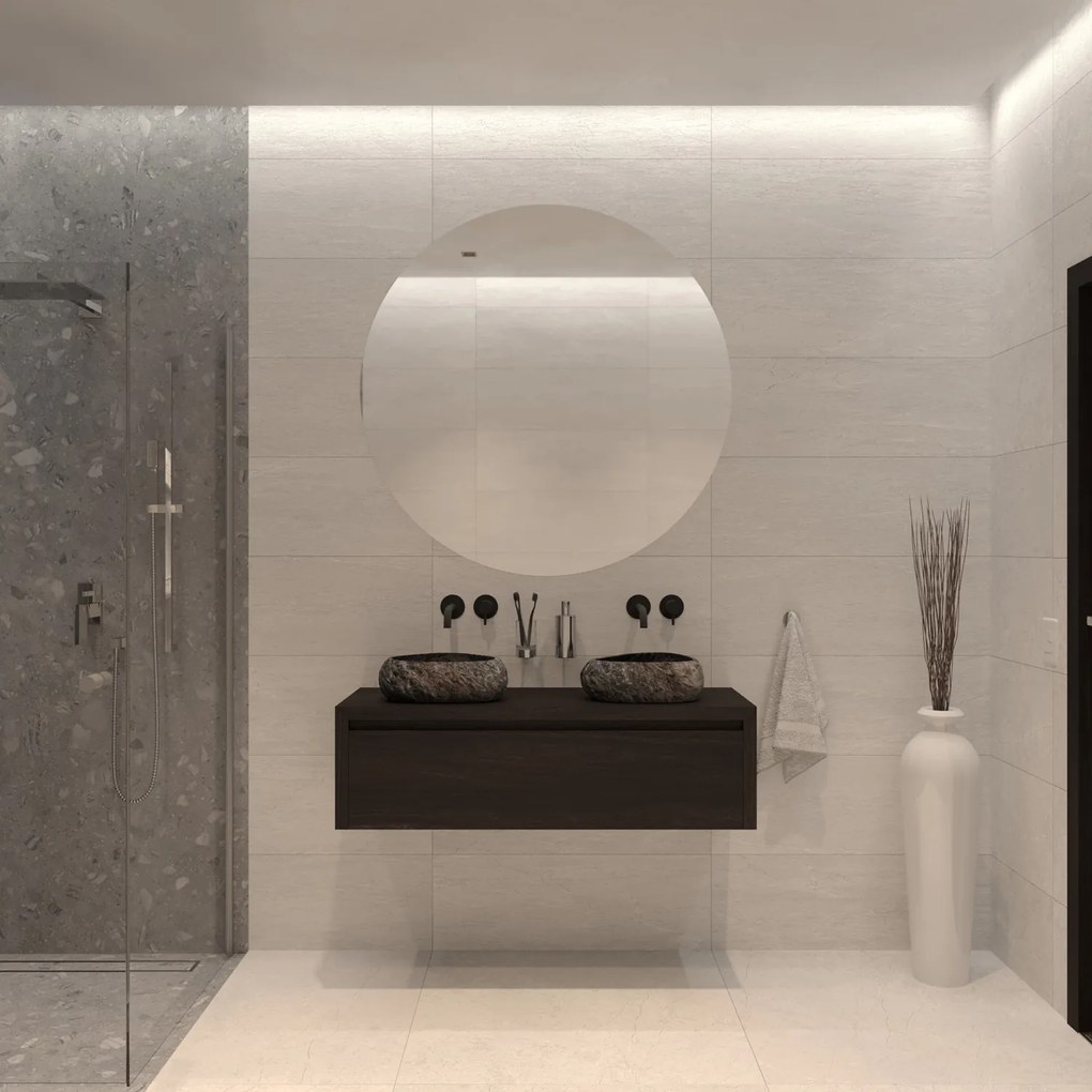Gliss Design Ares badmeubel 120cm charcoal met rivierstenen waskommen