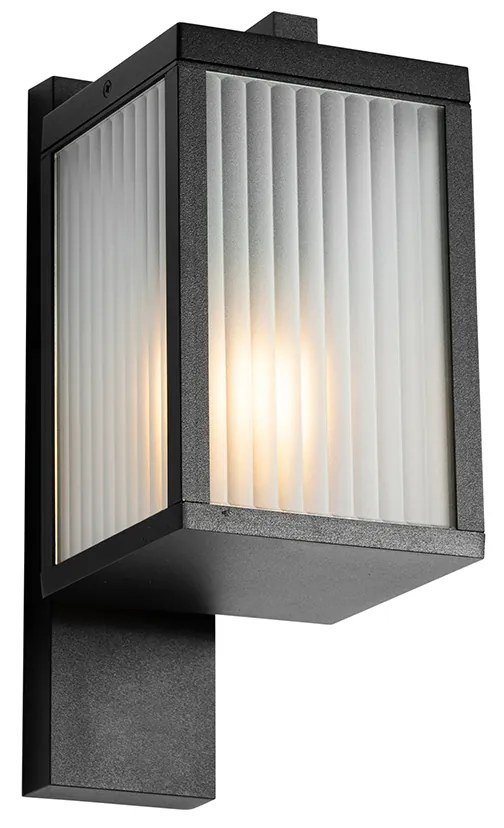 Smart buiten wandlantaarn zwart met ribbel glas incl. Wifi A60 - Charlois