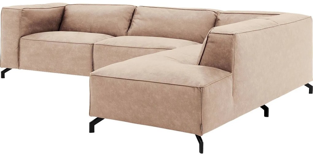Goossens Bank Calvin beige, micro leer, 3,5-zits, modern design met ligelement rechts