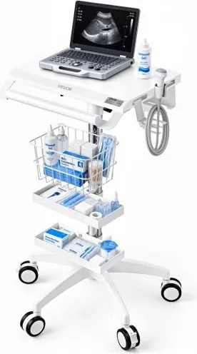 VEVOR Medische Trolley 30 kg Laboratoriumtrolley Medische Servicetrolley 56x56 cm, voor Kliniek, Ziekenhuis, Laboratorium, 905–1115 mm In hoogte verstelbaar Pneumatisch, Transporttrolley met 2 Opbergvakken, 1 Mand, 5 Wielen