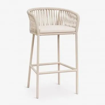 Arhiza Hoge Kruk Met Armleuningen In Gevlochten Touw Tapioca Beige & ↑75 Cm - Sklum