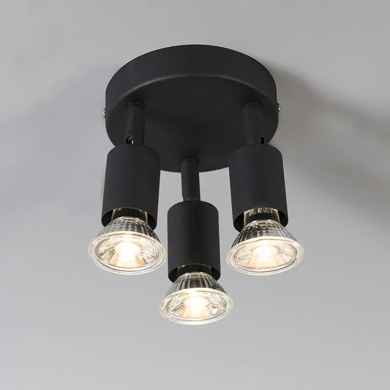 Industriële Spot / Opbouwspot / Plafondspot zwart kantelbaar rond 3-lichts - Jeany Modern GU10 Binnenverlichting Lamp