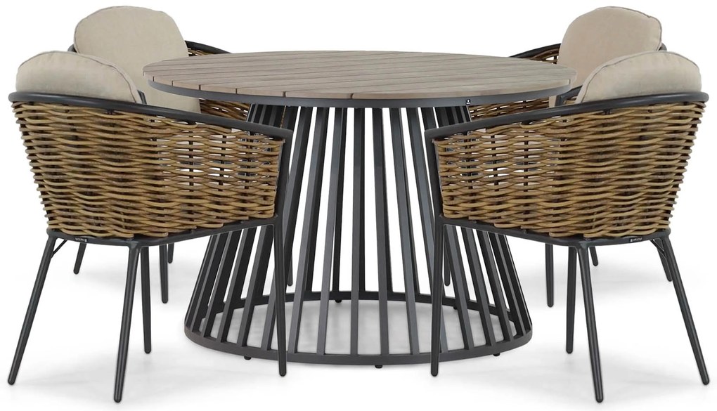 Tuinset Ronde Tuintafel 4 personen 125 cm Aluminium/wicker Grijs Lifestyle Garden Furniture Nice/Sorrento