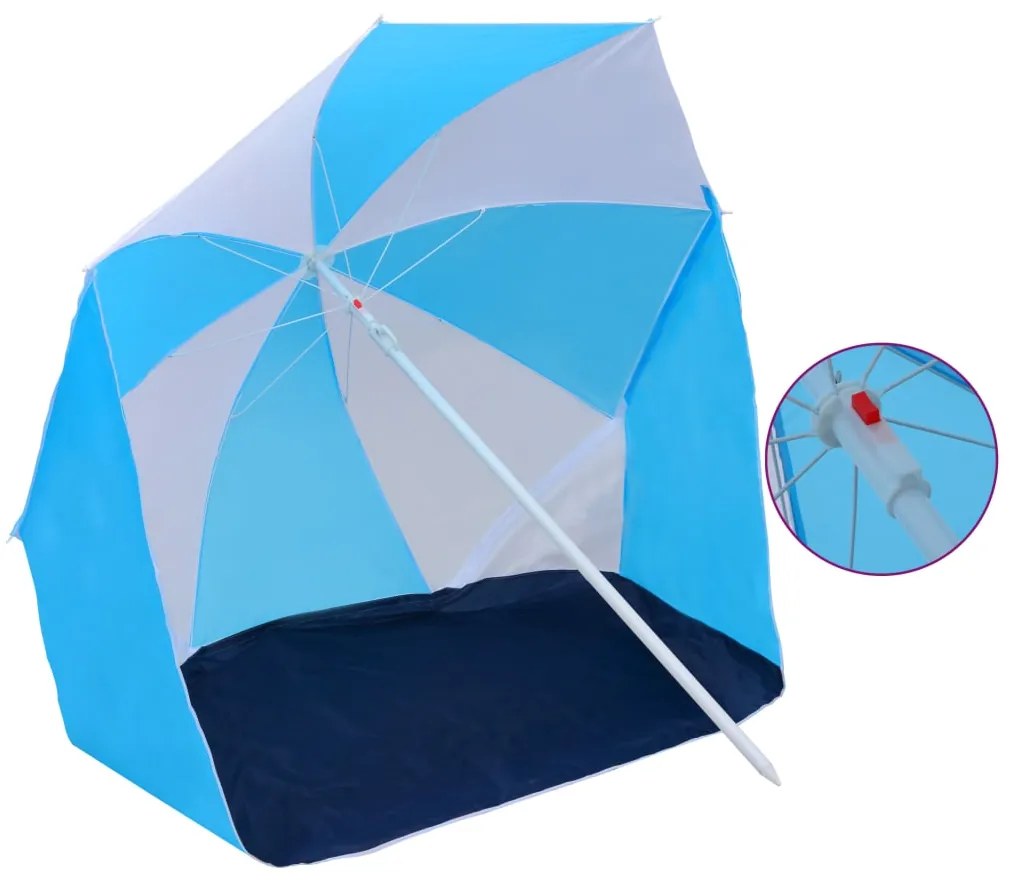 vidaXL Strandparasol/-tent 180 cm stof blauw en wit