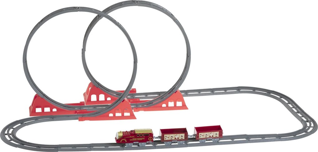 Fééric Lights and Christmas - Kerst treinset looping met animatie &amp; geluid - 49-delig - rood &amp; goud