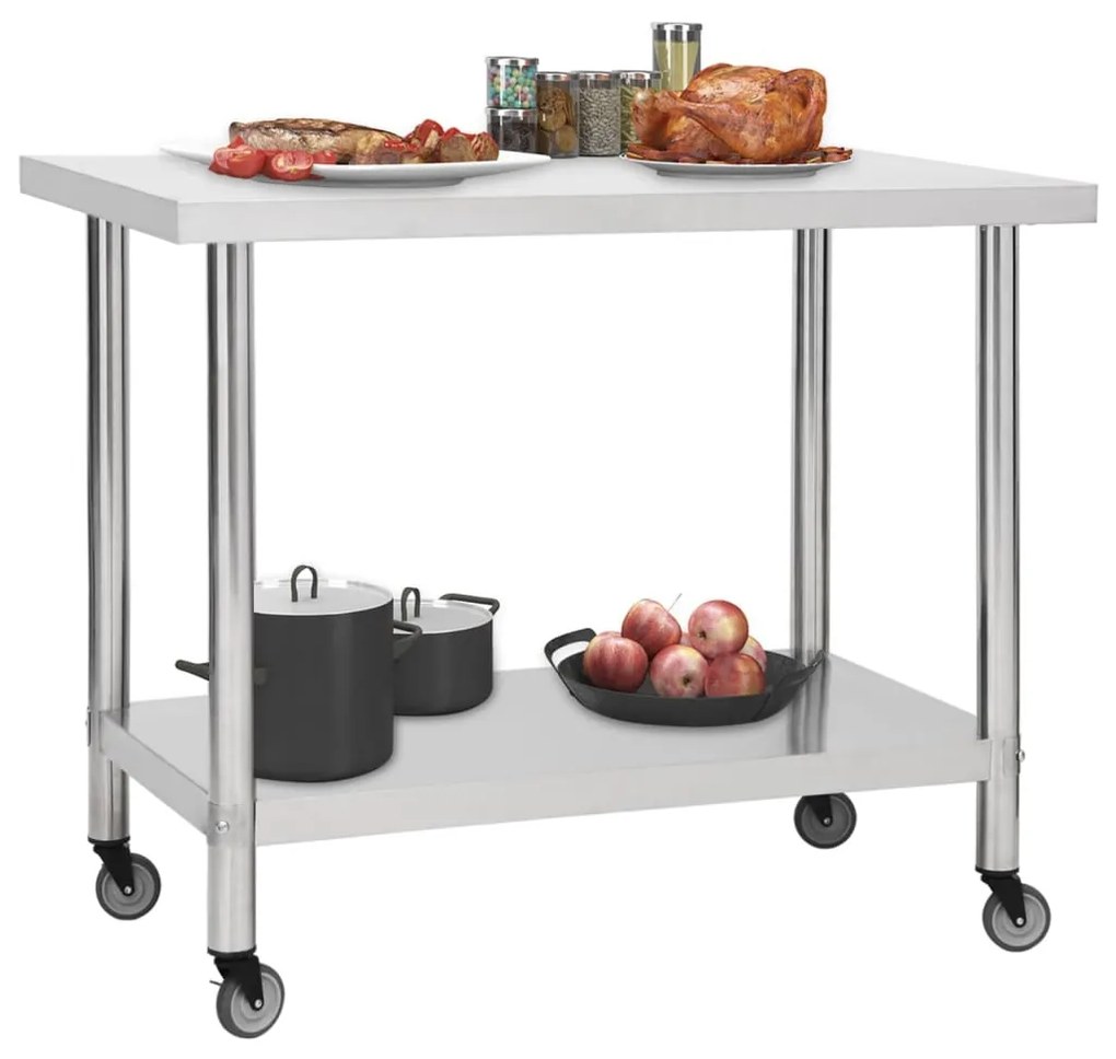 vidaXL Keukenwerktafel met wielen 100x30x85 cm roestvrij staal