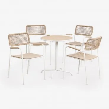 Set Van Een Ronde Tuintafel Ø65 Cm En 4 Stapelbare Tuinstoelen Van Staal En Acaciahout Tilda Gardenia Wit - Sklum