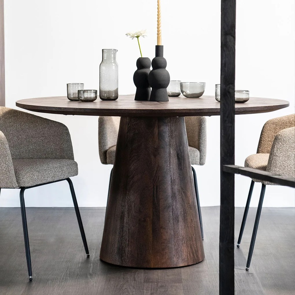 Donkerbruine Eettafel Rond 130 Cm - 130 X 130cm.