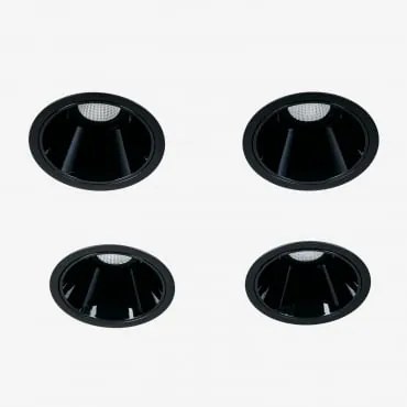 Pack Van 4 Inbouw Led-downlights Met Ronde Frames Ø8 Cm Voor Buitengebruik In Aluminium Luisiana Zwart & 23º & Wit Koud 4000k & 11 W - Sklum