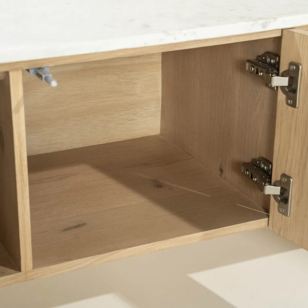 Tv-meubel Eiken Met Wit Marmer 160 Cm - 165x45x50cm.