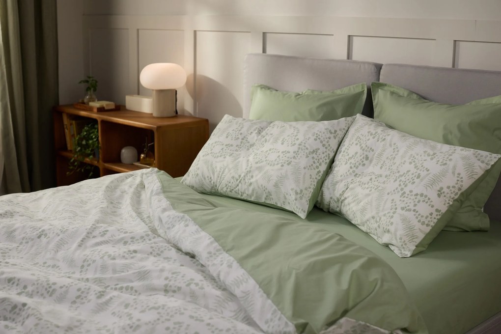 Emma Percal Dekbedovertrek 240x220 cm Groen Eucalyptus &amp; Beige