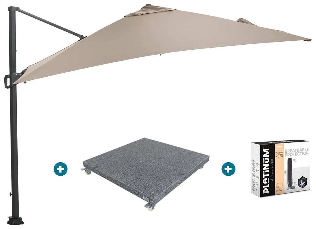 GI Hawaii zweefparasol 300 x 300 cm. - Taupe - met voet en hoes