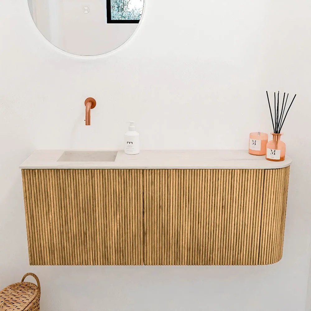 Mondiaz Joya DLux 100cm toiletmeubel ronding rechts oak met wastafel faye links zonder kraangat meli