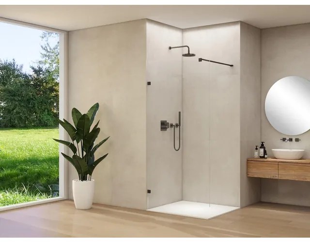 Van Rijn Products ST01 vaste wand - 118x200cm - helder glas - - dikte 8mm - stabilisatiestang - muurklemmen - zwart ST01500120HEZWK