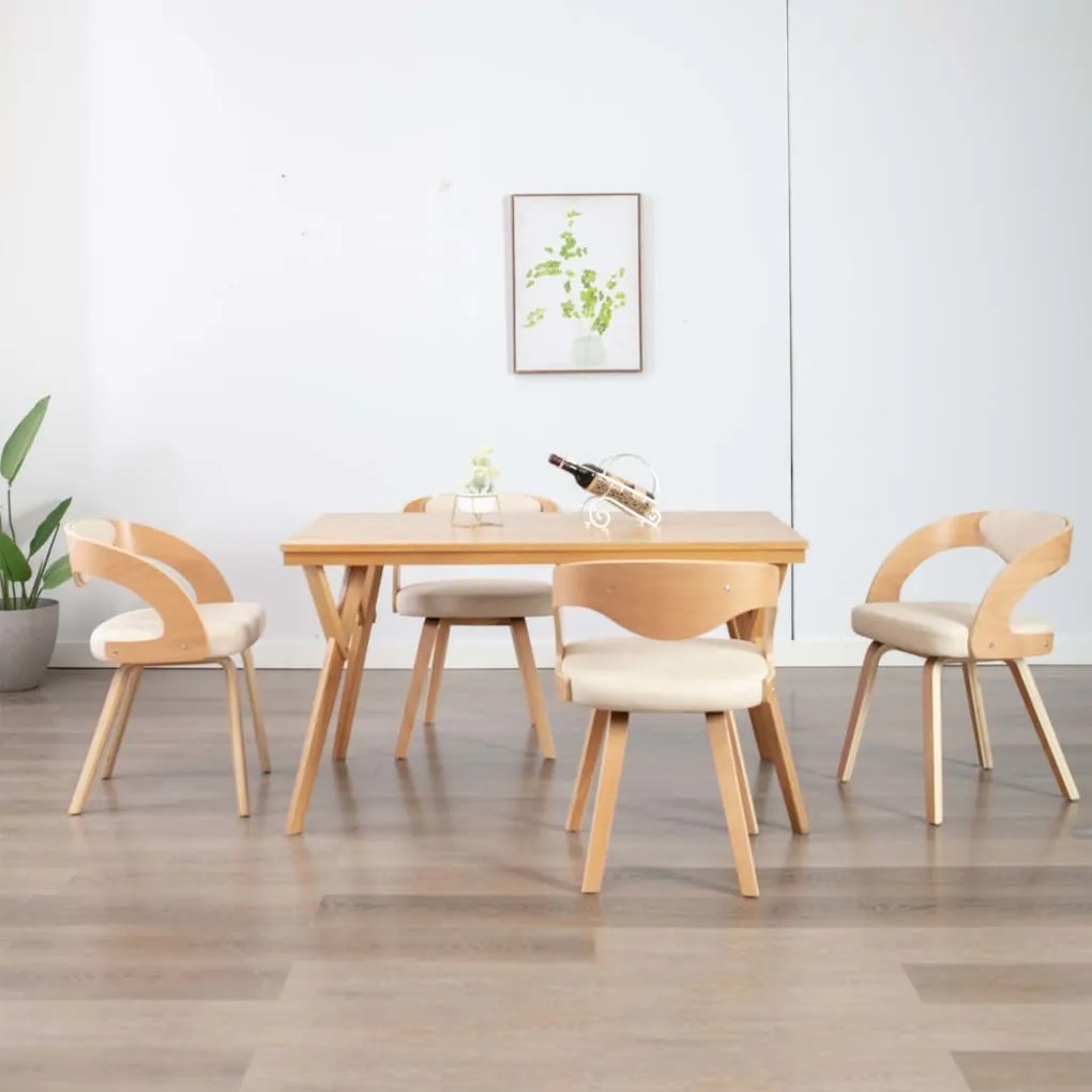 vidaXL Eetkamerstoelen 4 st gebogen hout en kunstleer crème